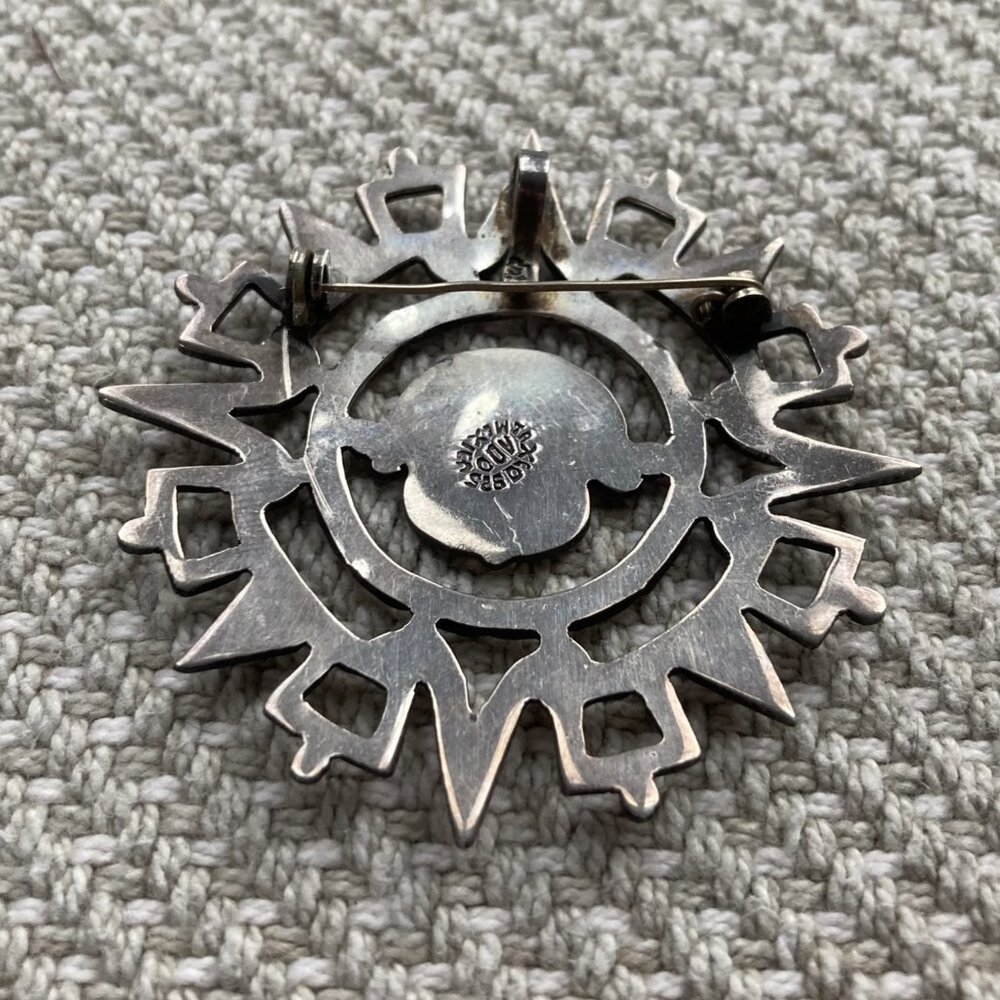 Taxco Mexico Sterling Aztec Sun God Brooch / Pendant, 10.2g, Alberto Diaz Ocampo - Picture 6 of 11